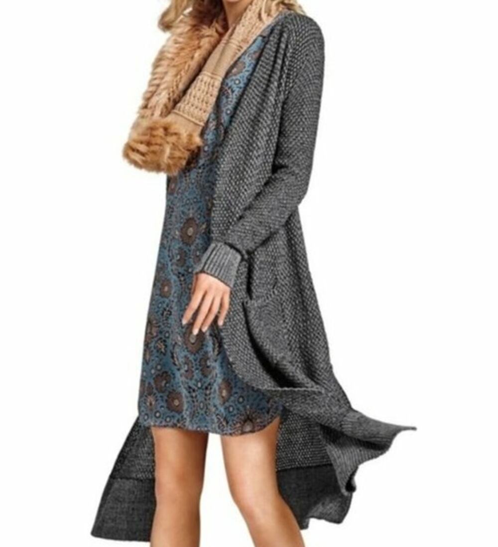 CABI #3166 Lara Open Cardigan Sweater Gray Long Duster Knit Women's M